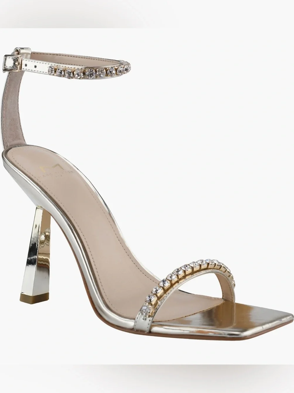 Marc Fisher LTD NWOB Karima Ankle Strap Sandal Heels In Gold Tone Size 6.5